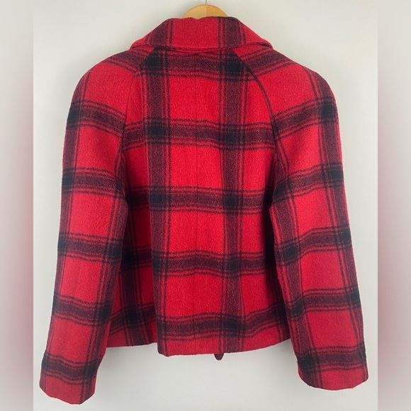 Talbots Wool Blend Red Black Buffalo Plaid Double Breast Blazer Jacket Sz 16P - Picture 2 of 9